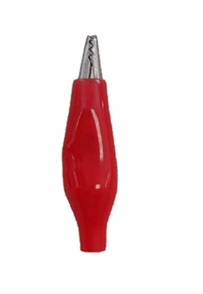 Клемма-зажим крокодил L= 46мм (44мм) красная, изолированная ручка