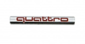 Наклейка металл "Audi Quattro" серебристо-красная 7х1,4см
