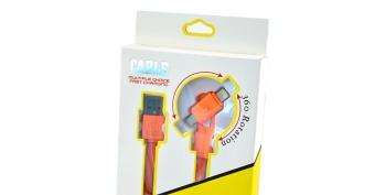 Кабель USB - microUSB, Apple Lightning плоский поворотный оранжевый