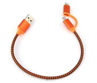 Кабель USB - microUSB, Apple Lightning круглый плетеный оранжевый