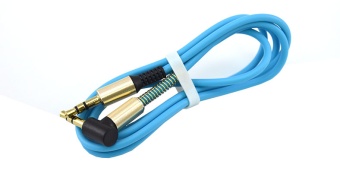 Аудио  кабель с 3,5 на 3,5 Am-Am (1,0м) круглый, угловой, голубой 3 контакта