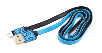 Кабель USB - microUSB плоский кожа голубо-черный 1,0м
