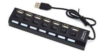 Разветвитель прикуривателя USB 2.0 HUB 7 портов черный 