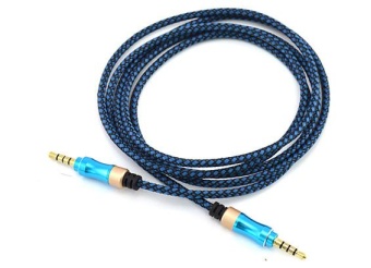 Аудио  кабель с 3,5 на 3,5 Am-Am (2,0м) тканевая оплетка, синий 4 контакта
