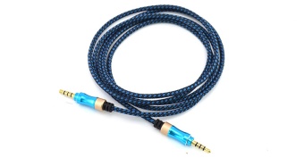 Аудио  кабель с 3,5 на 3,5 Am-Am (1,5м) тканевая оплетка, синий, 4 контакта