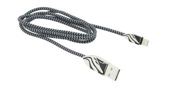 Кабель USB - Apple Lightning тканевая оплетка черный с белым 1,0м