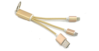 Кабель-брелок USB - microUSB, Apple Lightning золотистый