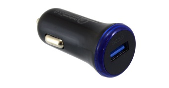 Переходник прикуриватель - USB 3,1А QC3.0 черно-синий круглый