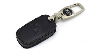 Чехол для штатного ключа Hyundai стар стоп 3 к. ЗОБ кожа черная 